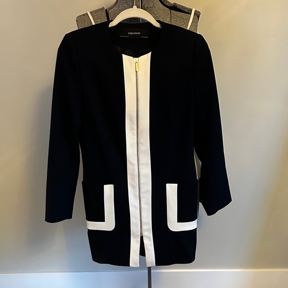 Zara Jackets & Blazers - Zara Navy and White Long Blazer Jacket